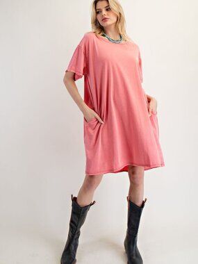EASEL SILK SCREEN FLORAL PRINT WASHED TUNIC DRESS 100% COTTON